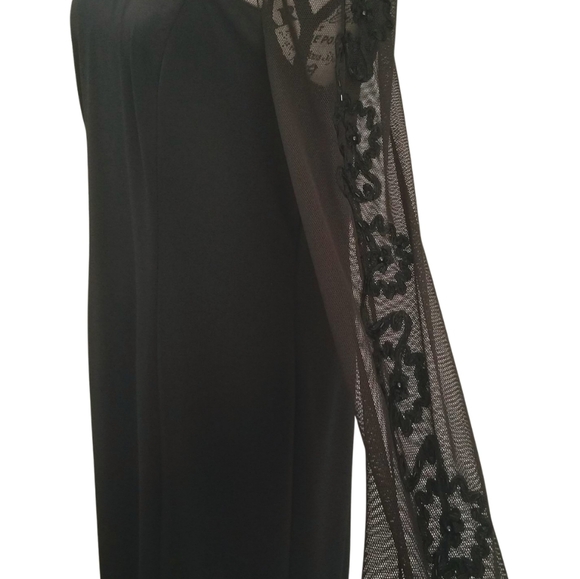 🇨🇦 Frank Lyman 90s minimalist Black Dress With Mesh Sleeves - Picture 7 of 8